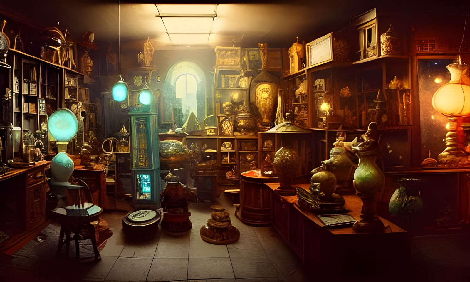Mysterious Antique Store in Detailed Fantasy Art