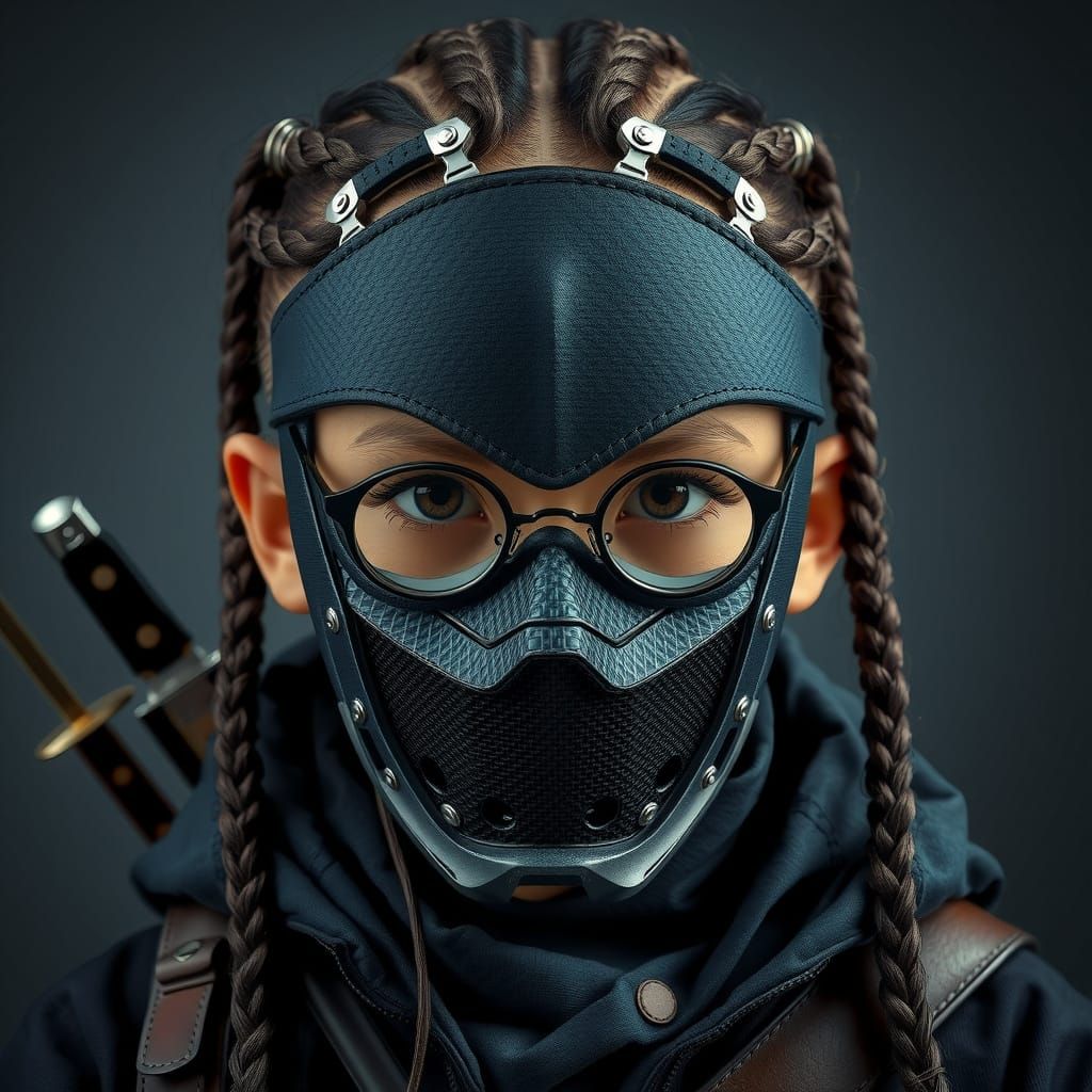 Boy with Carbon Fiber Mask and Braids in Archer Pose