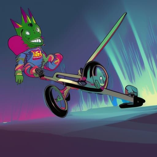 Gansta Reptar Riding a Skateboard With Larz character from Rocket Power Riding BMX