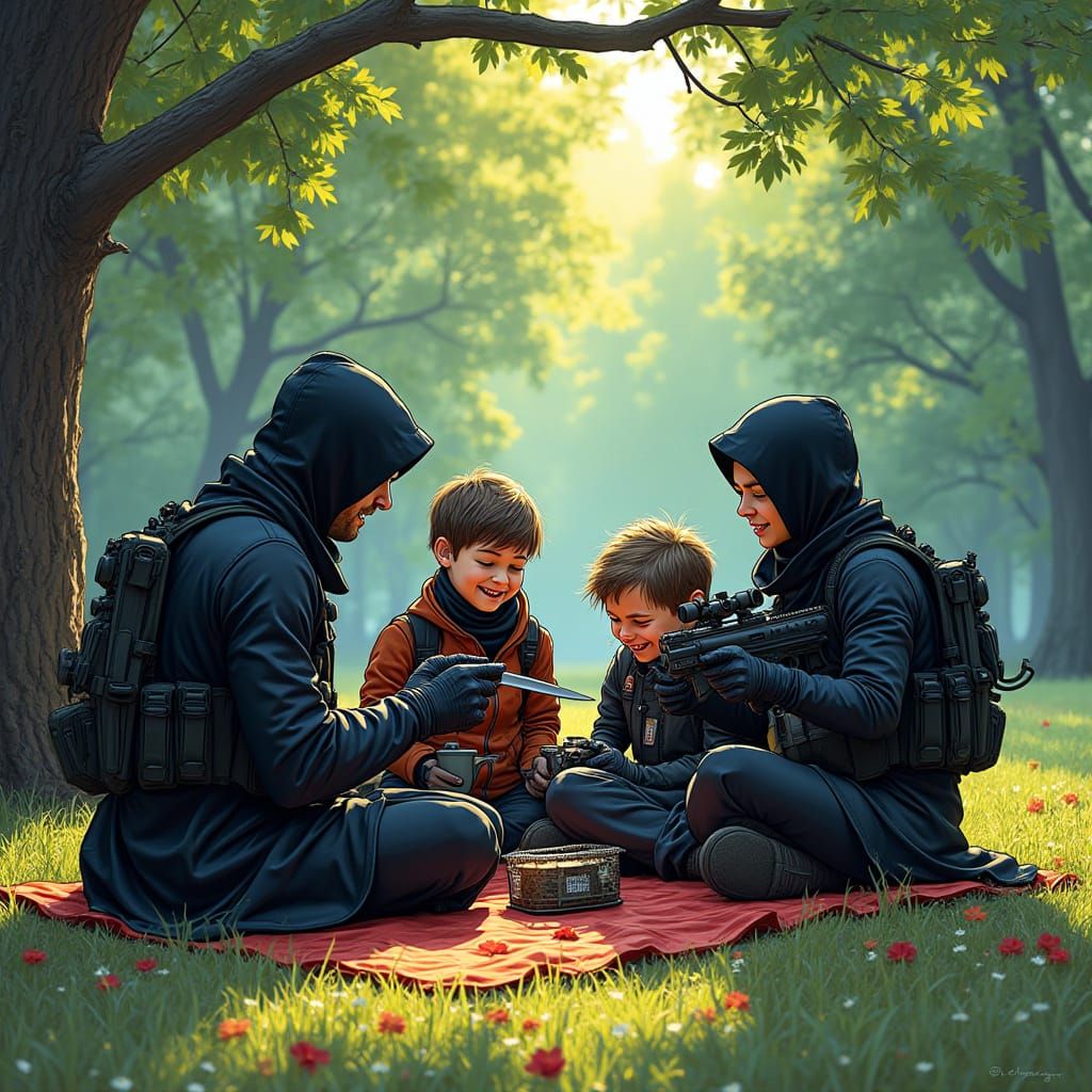 Joyful Assassin Family Picnic in Forest
