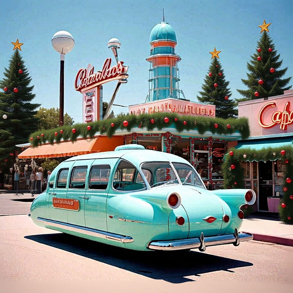 Retro-Futuristic Small Town Christmas with Hovercars