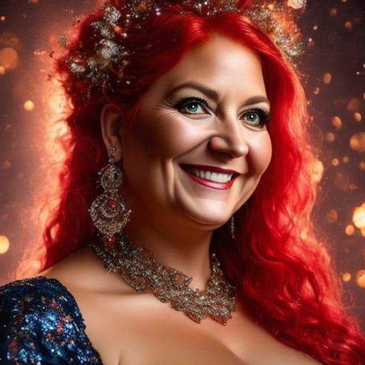 Plus-Sized Woman with Red Hair Plays with Cute Rats in Oil P...