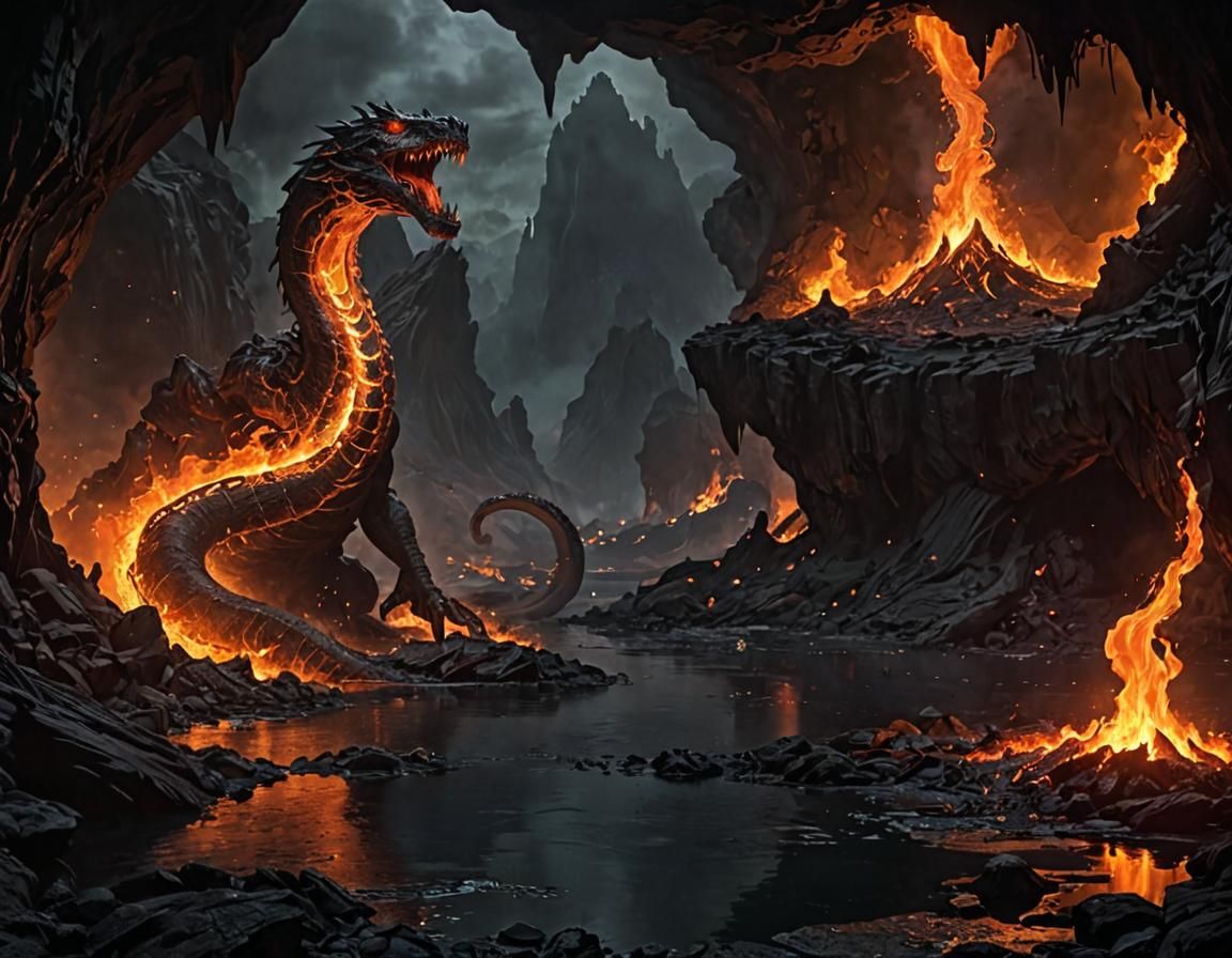 Infernal Serpent Emerges in a Dark Landscape
