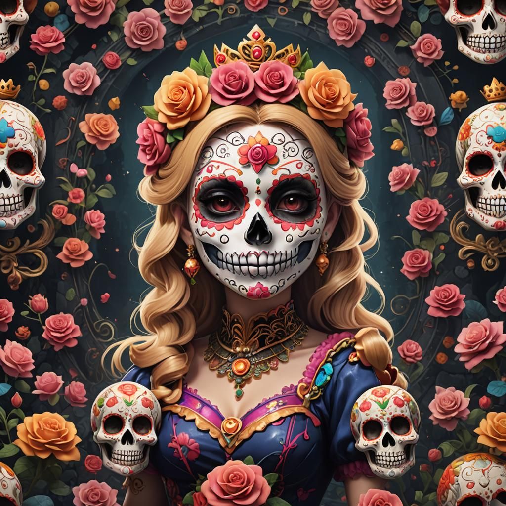 Princess Peach Sugar Skull: Detailed Matte Painting