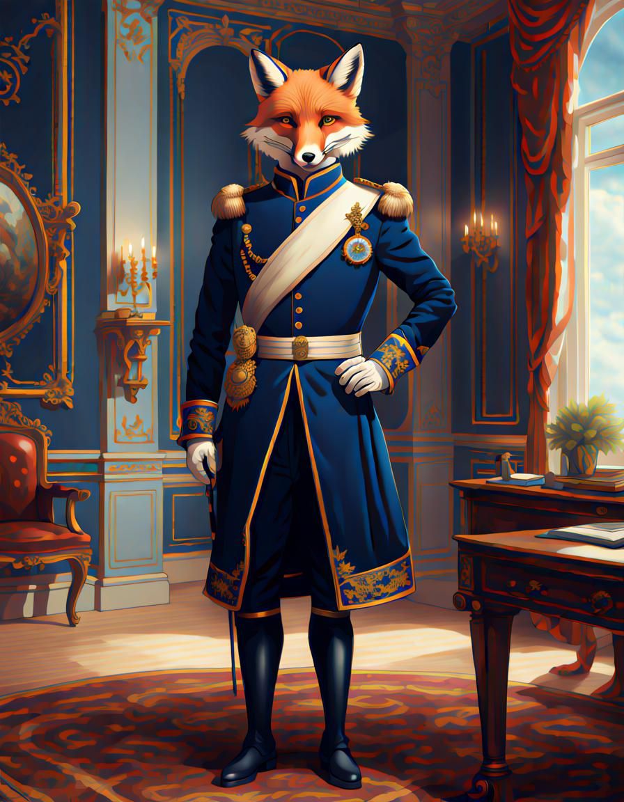 Renaissance Fox Officer in Blue Uniform