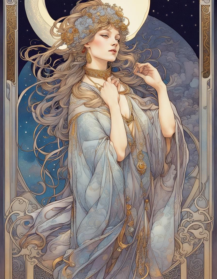 16k resolution, art by Alphonse Mucha, Yoshitaka Amano. Taro...