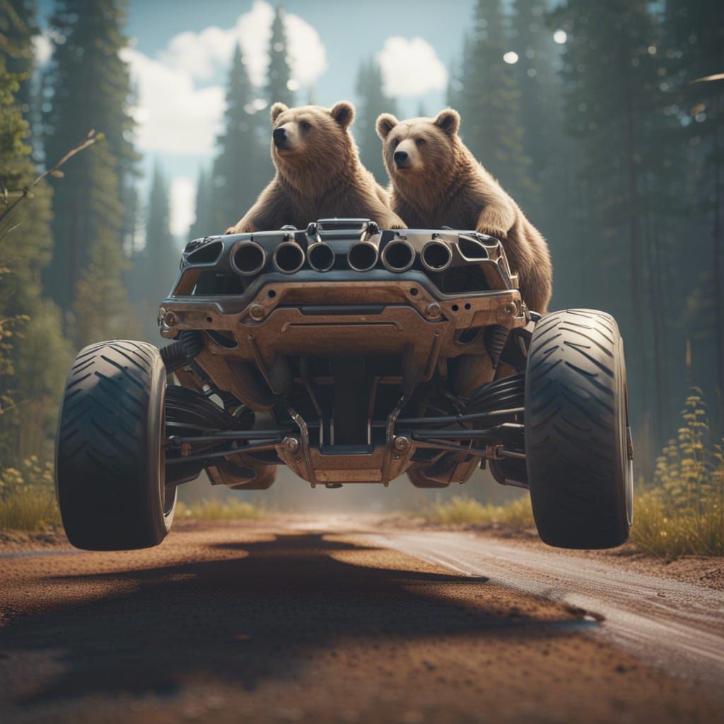 Surprised Bears Witness Futuristic Car Race
