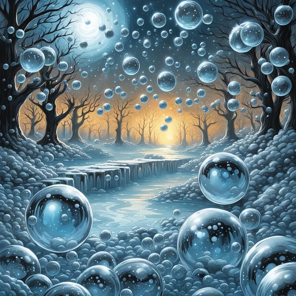 Silver flowing spheres sparkles gilter shiney silver pyriate shining sparkles hail freezing rain colored frozen ice bubb...