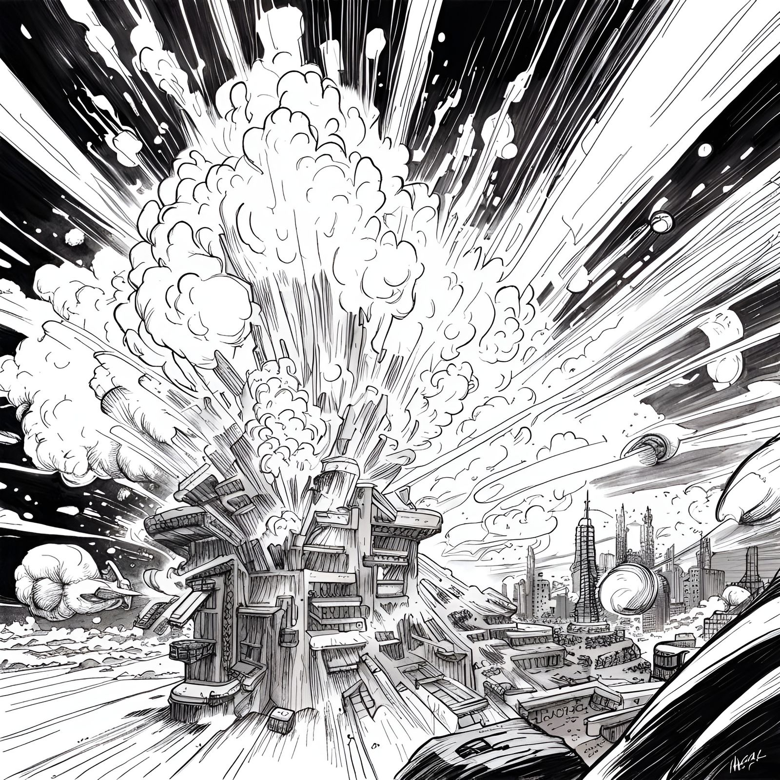 Kinetic Light Energy Ejection: Pen and Ink Sketch