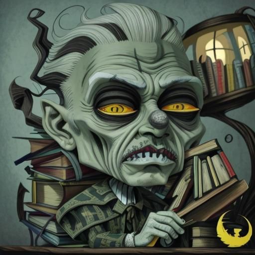 Disturbing Zombie Librarian in Art Brut Style