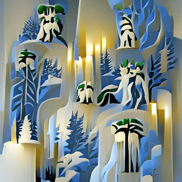 Snowy Scandinavian Forest in Art Deco Style