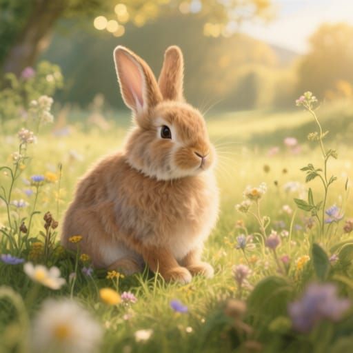Adorable Bunny in Sunlit Meadow, Cottagecore Aesthetic