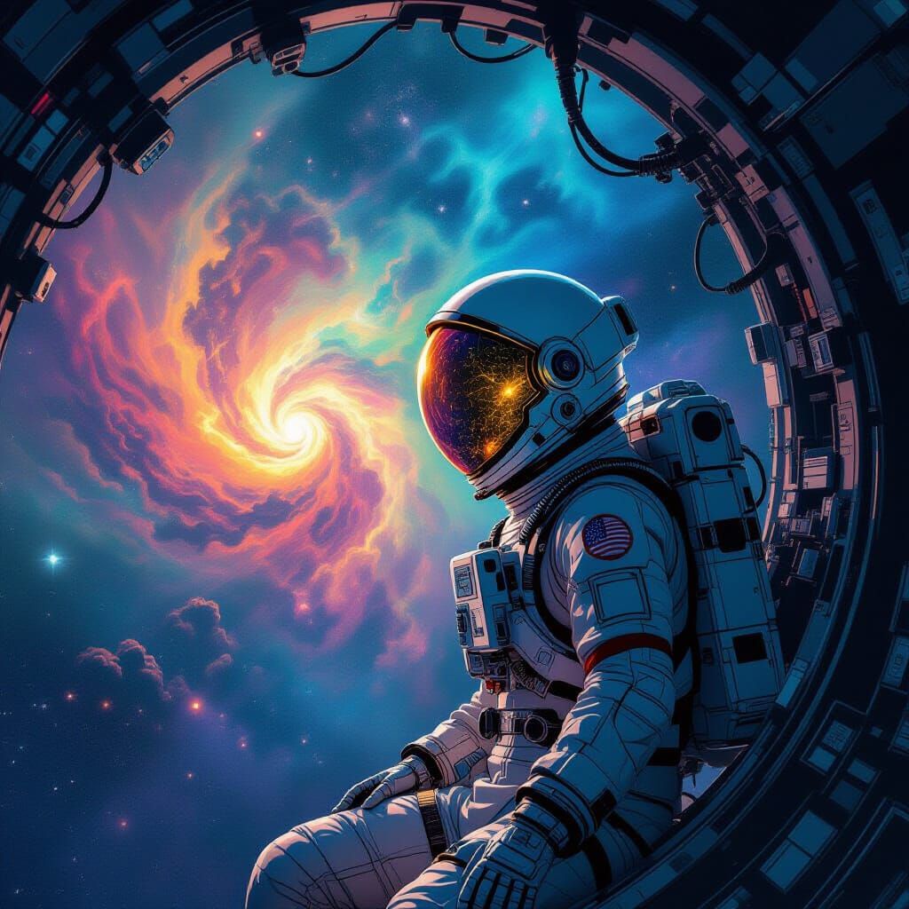 Astronaut Adrift in Cosmic Sea, Reflecting Nebula