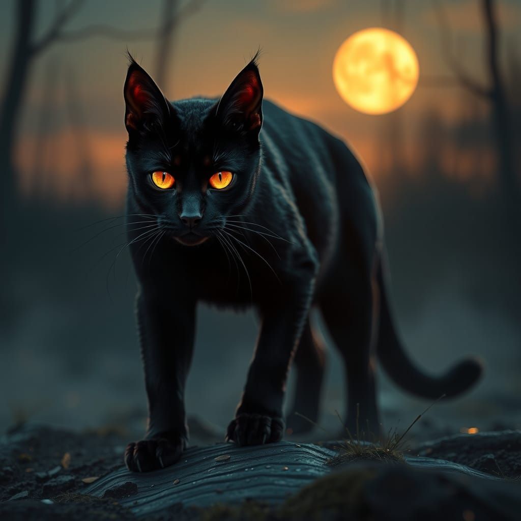 Magical Glowing Fauna: Black Cat at Dusk