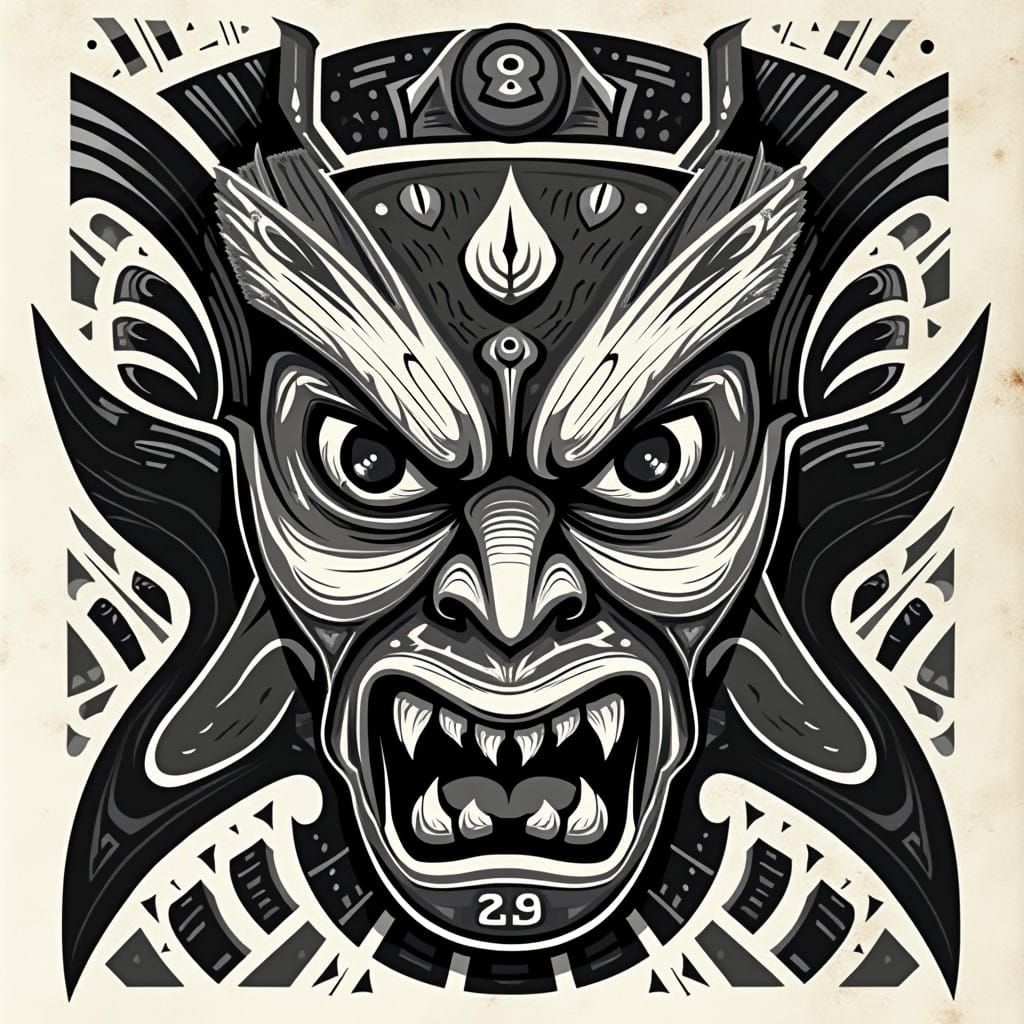 Mapuche Warrior Face in Graphic Tribal Style