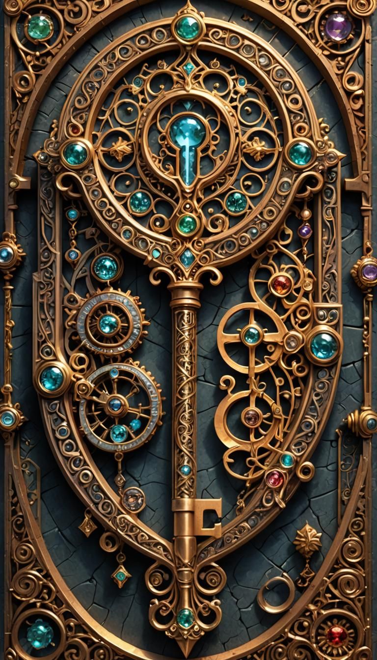 Glimmering Magical Key on Ancient Fantasy Altar