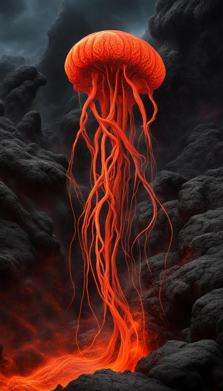 Alien Lava Jellyfish with Flowing Tentacles