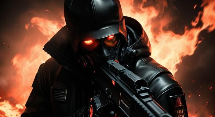 Futuristic Man with Fire, in Sci-Fi Style