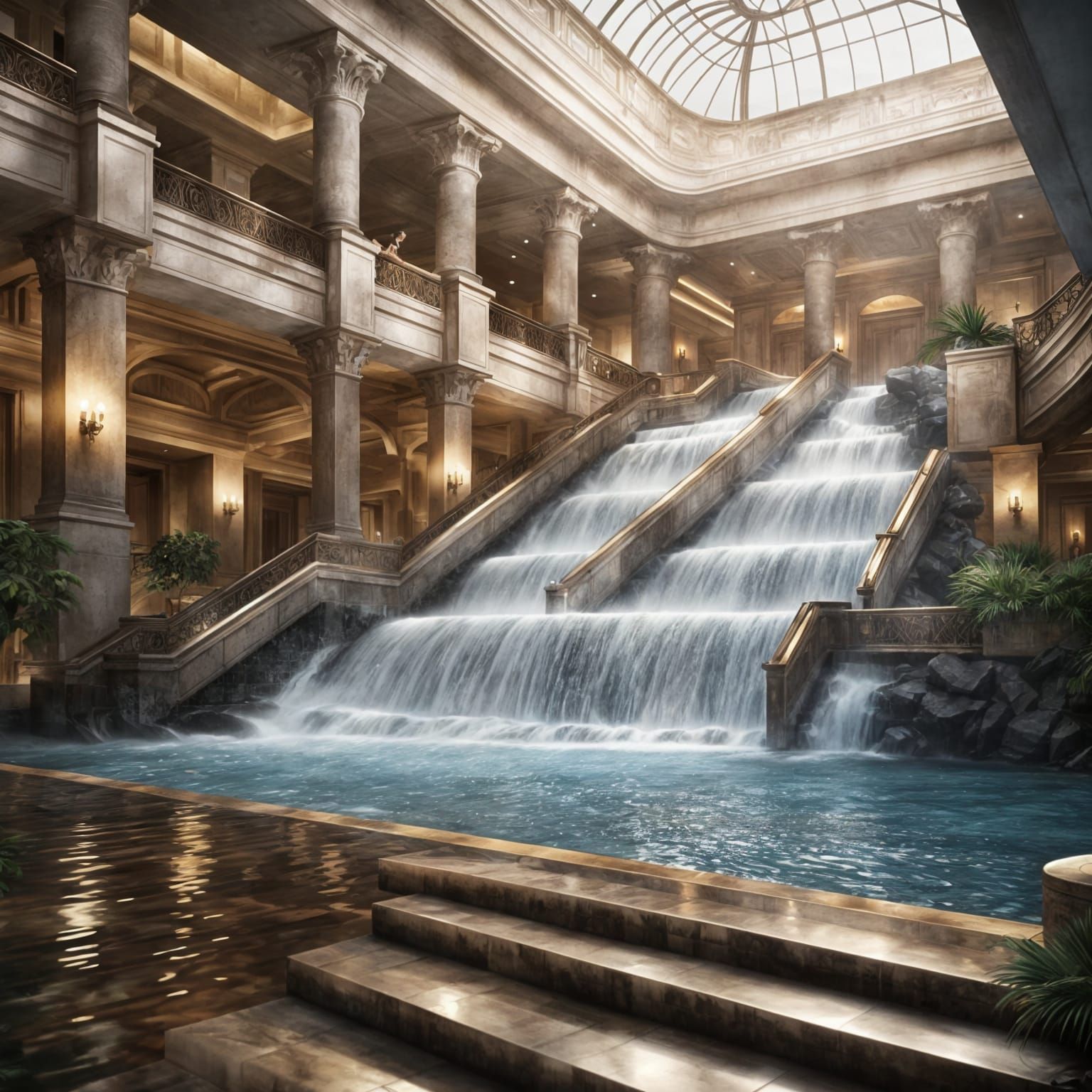 Hotel Waterfall Disaster in Photorealistic 8K