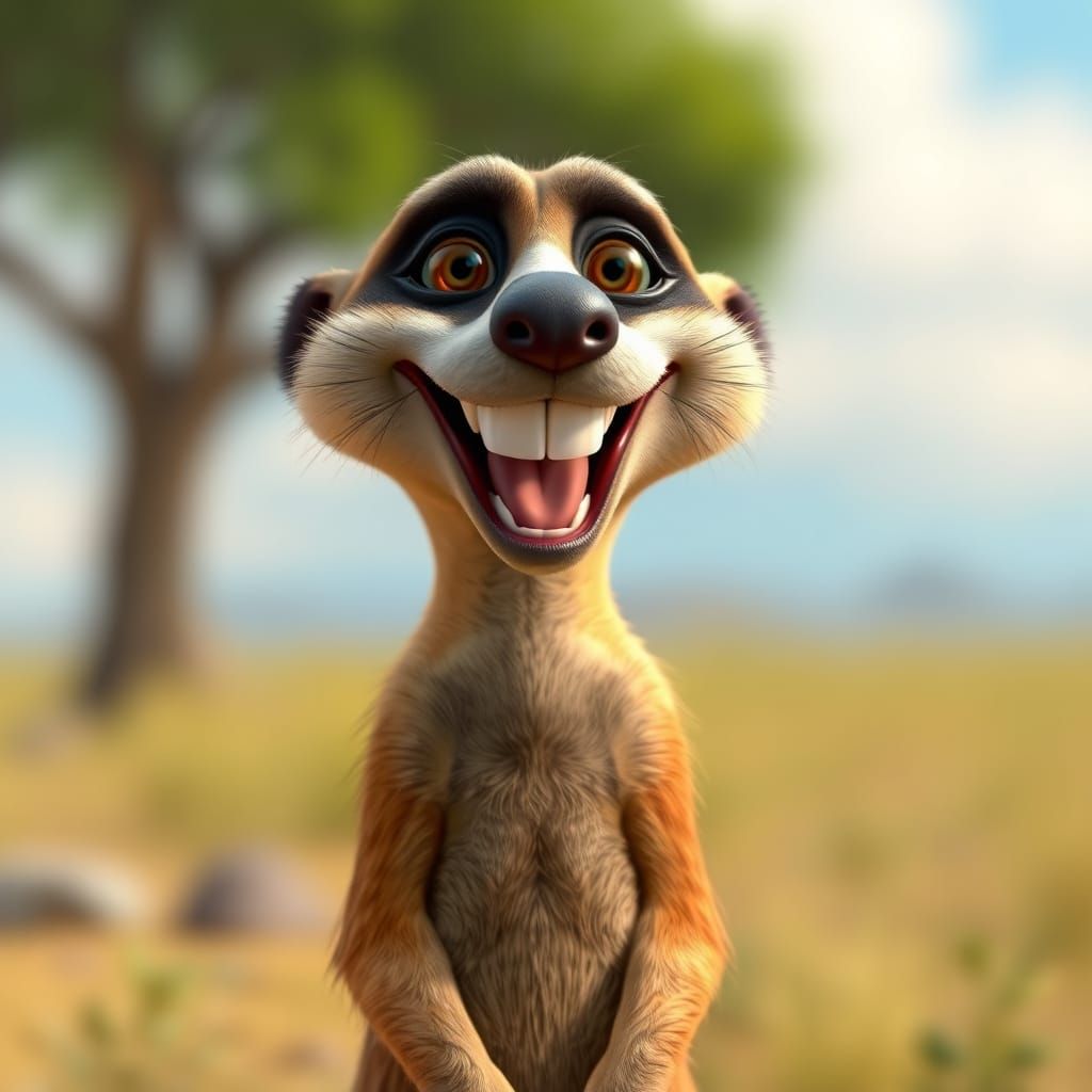 Whimsical 3D Claymation Meerkat in African Plains Setting