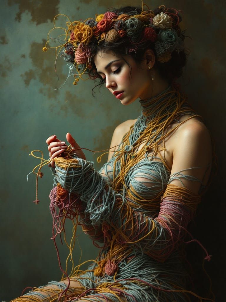 Woman Knits Herself into Existence in Yarn