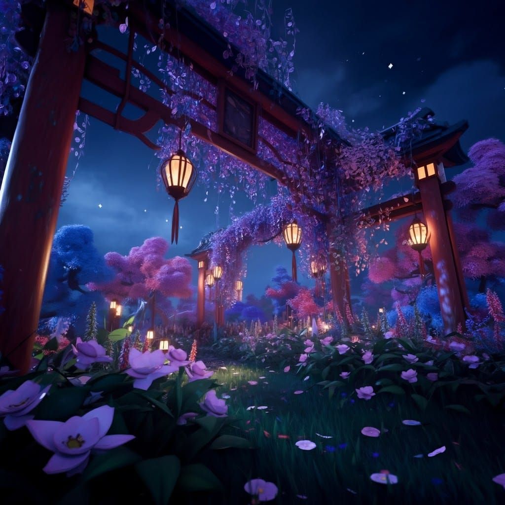Moonlit Garden: A 3D Anime-Inspired Rendering