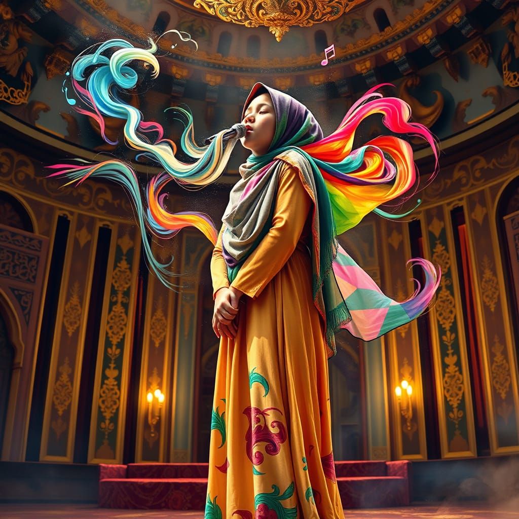 Elegant Teenage Singer Performs with Passion on a Grand Stag...