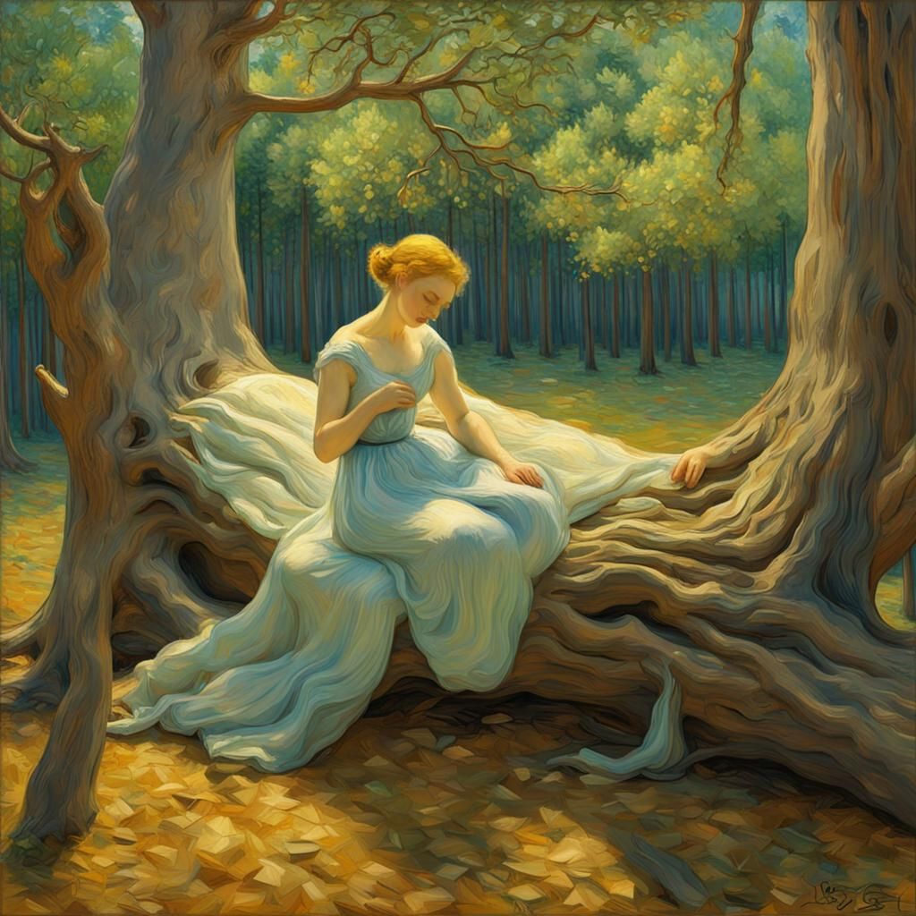 Tinkerbell in Sunlit Forest, Van Gogh Style