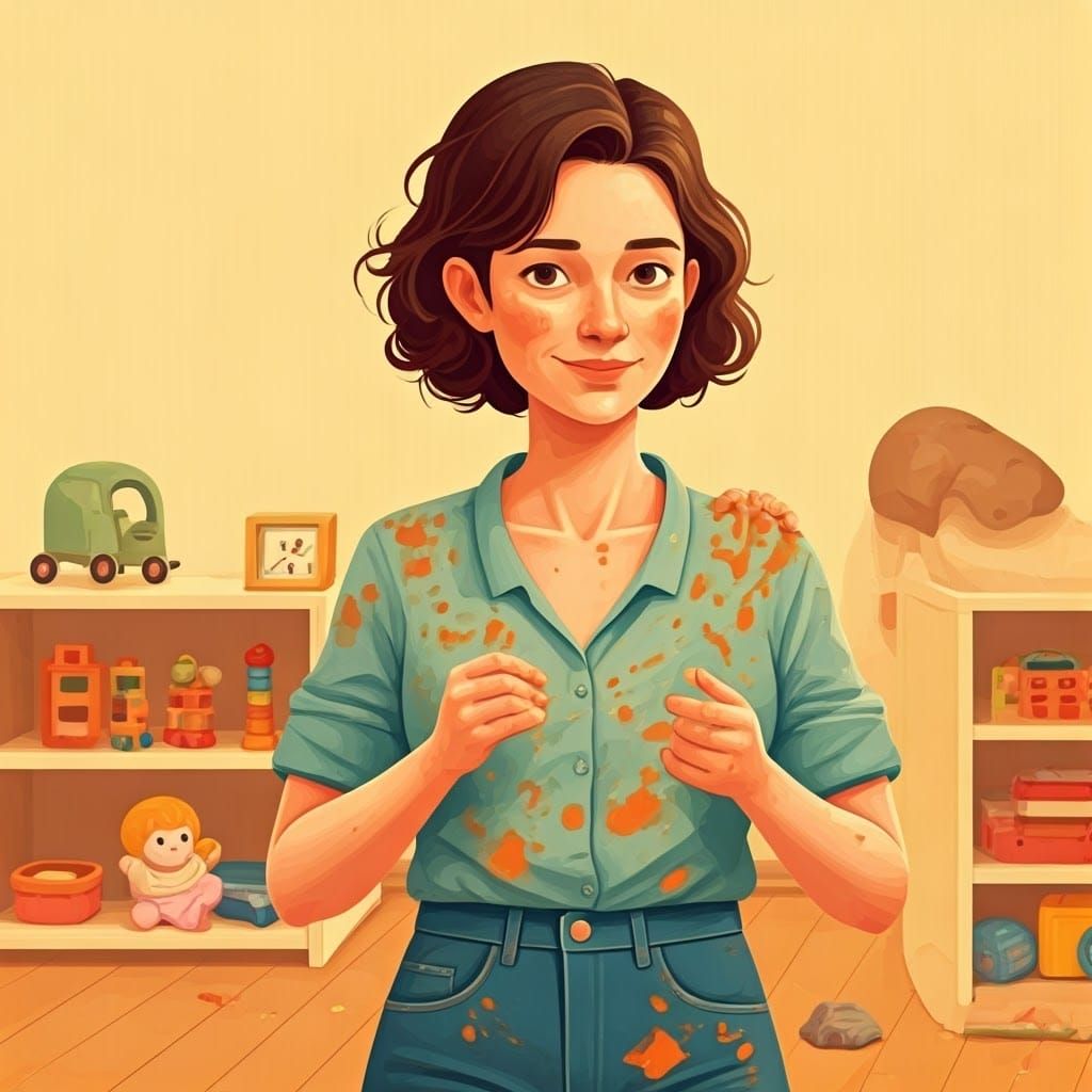 Nurturing Daycare Teacher Surrounded by Joyful Chaos