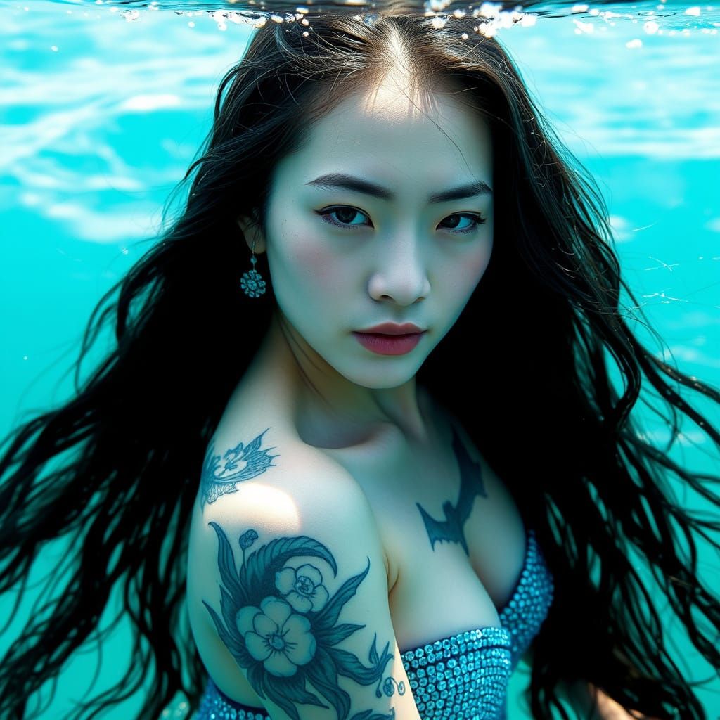Photorealistic Asian Mermaid in Turquoise Waters