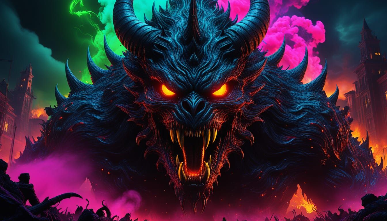 Psychedelic Demon Monster in Nightmarish Apocalypse Horror P...