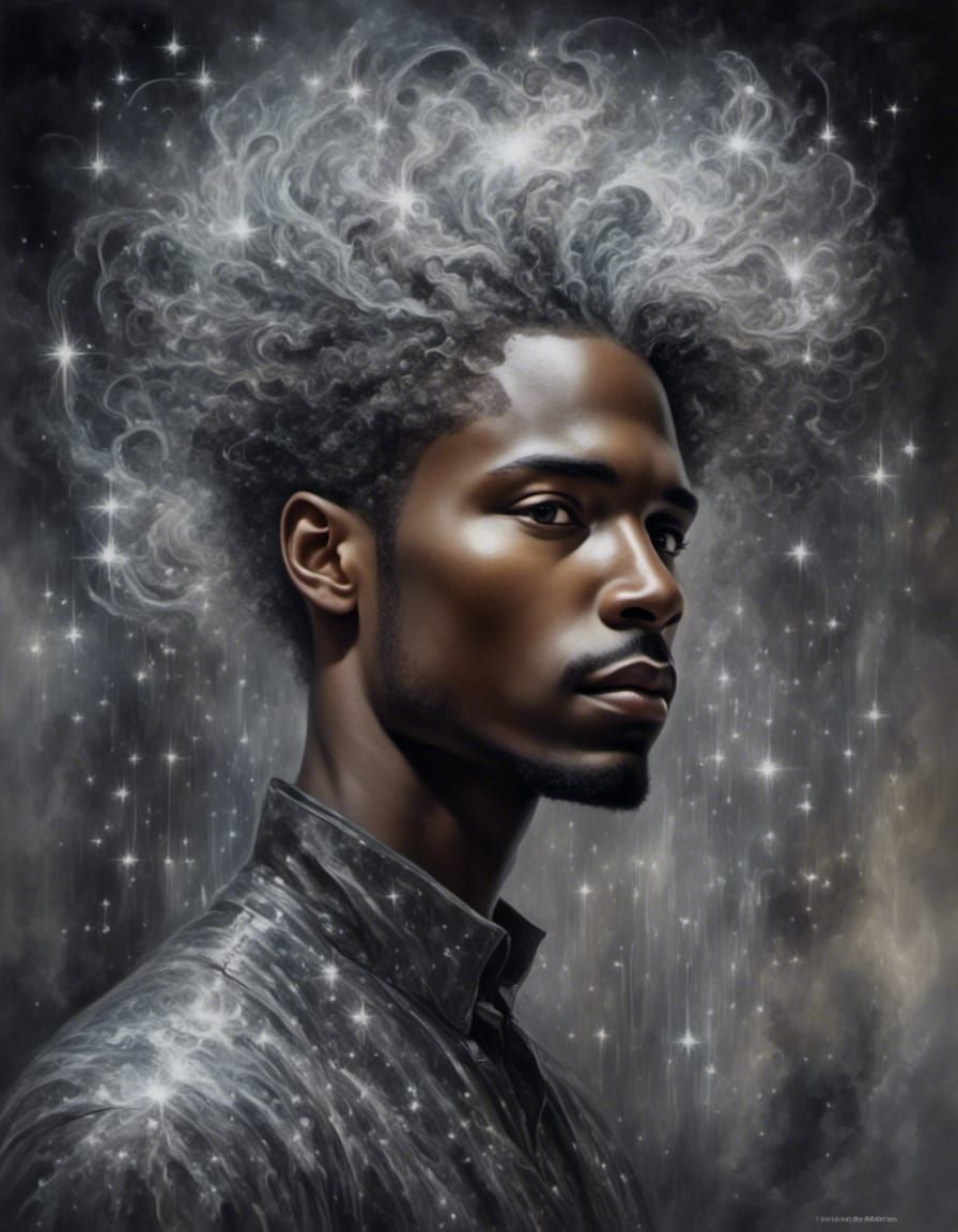 Silver Fractal Portrait with Electrical Sparkles