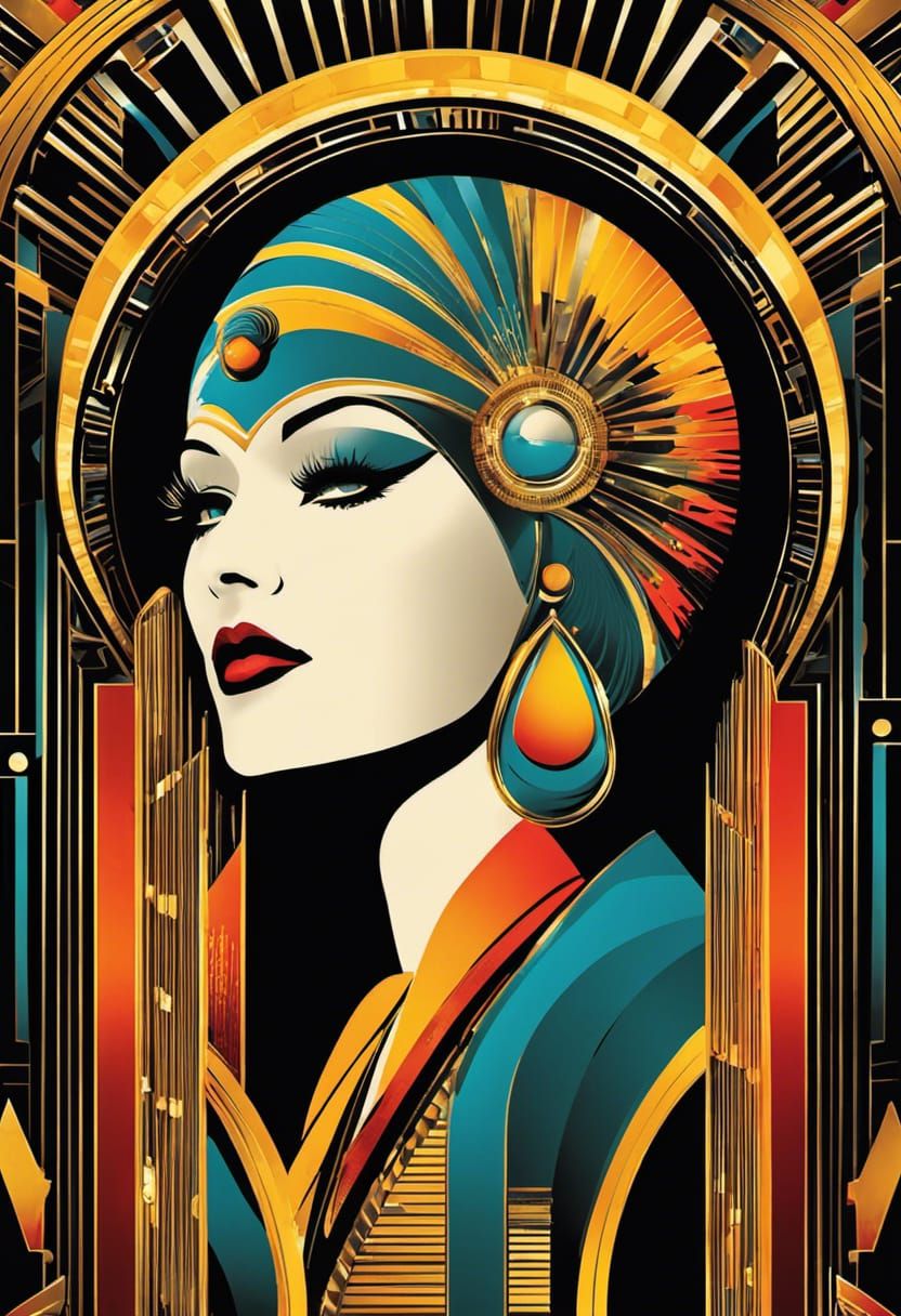 Art Deco Flapper in Black and White Drawing