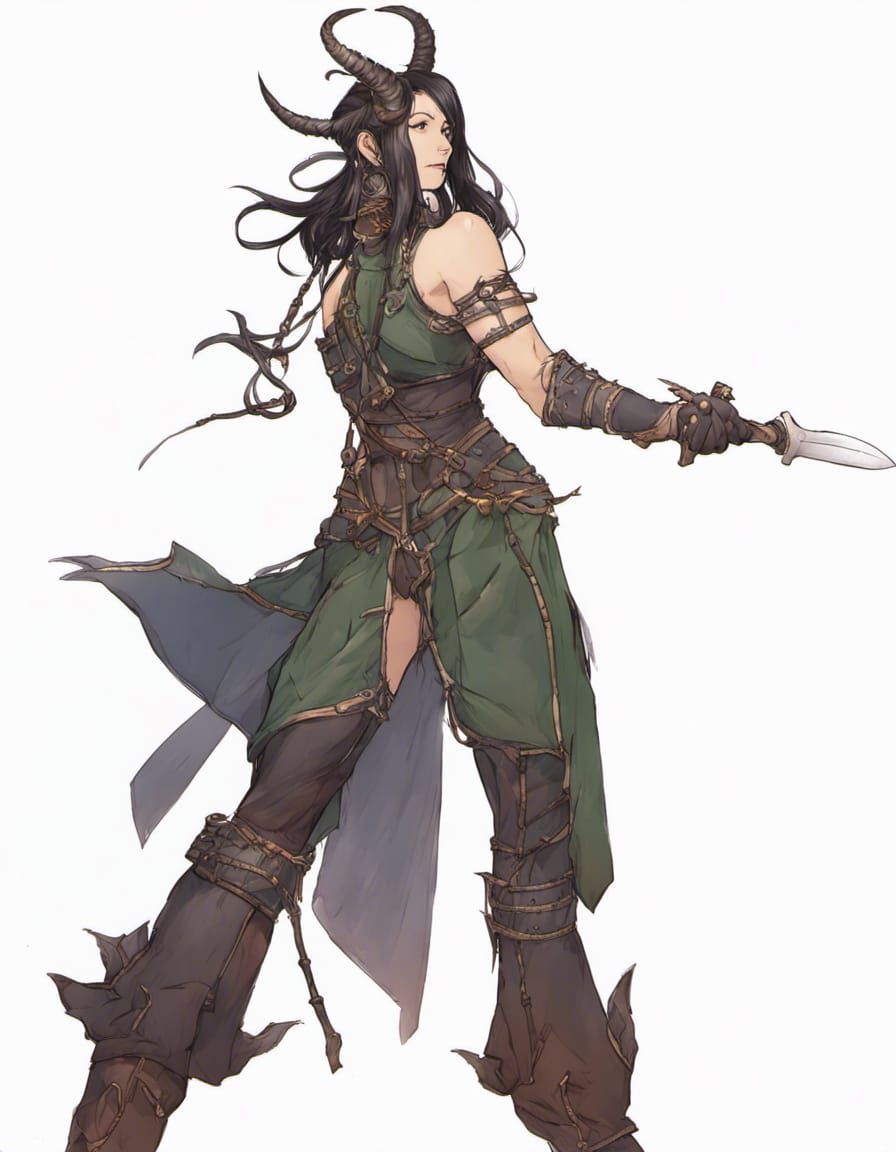 Horned Female Warrior in Leather Armor