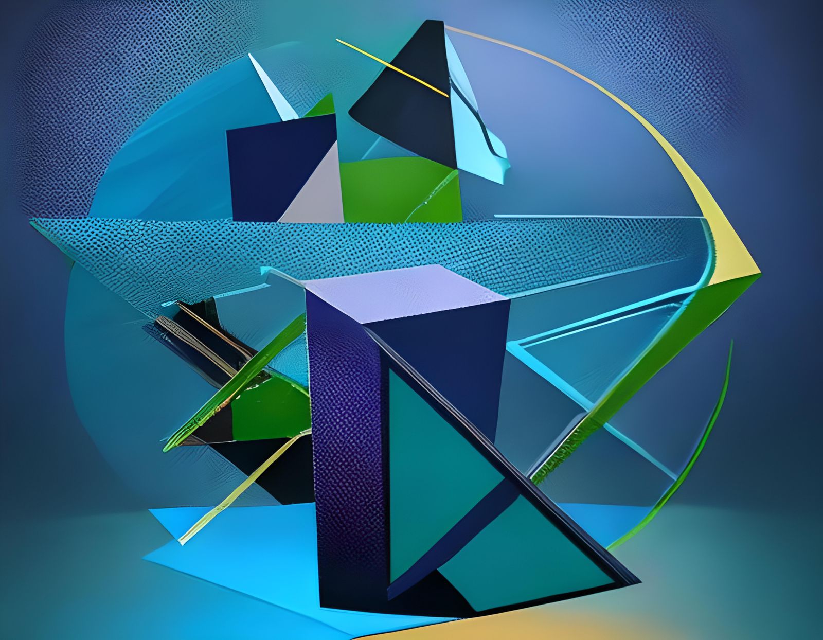 Geometric Cubist Painting in Art Deco Style