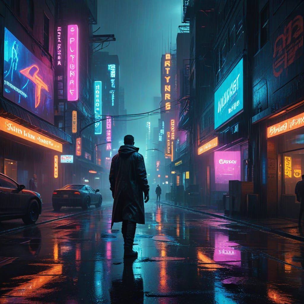 Neon Cityscape: Cyberpunk Digital Art in Gritty Realism