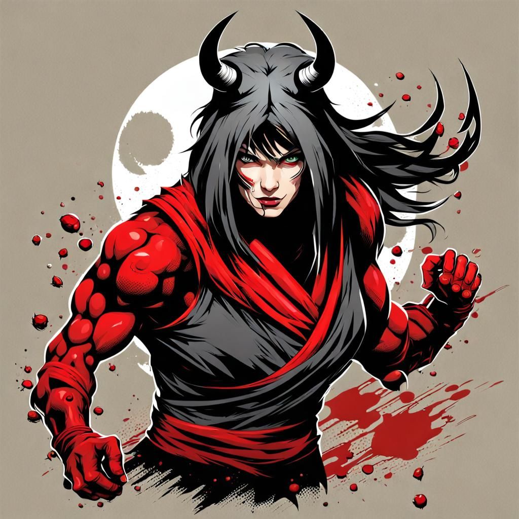 Realistic Mutant Ninja Woman with Ox Head