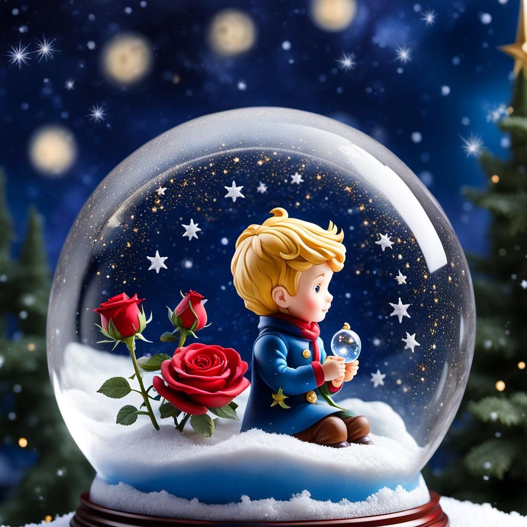 The Little Prince with his only rose enclosed in a Snow Glob...