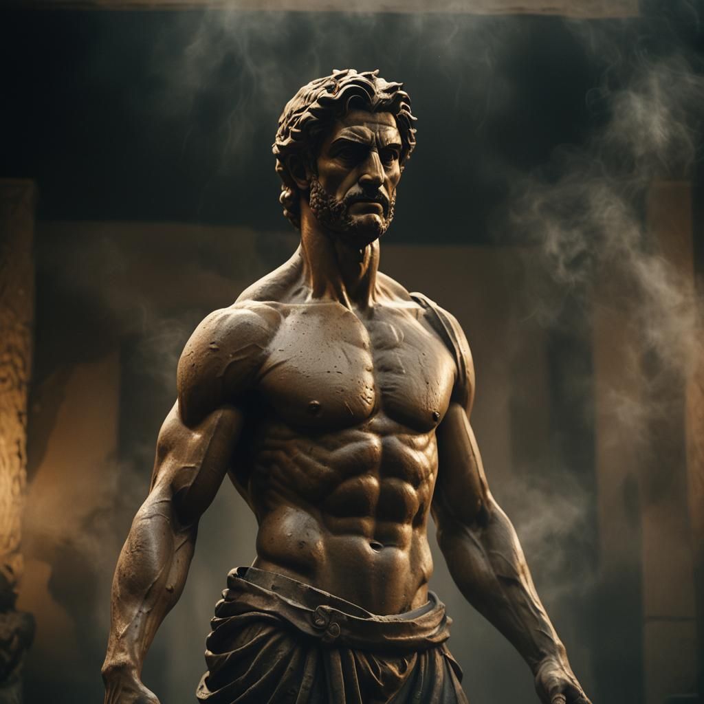 Muscular Greek Sculpture in Dramatic Cinematic Lighting