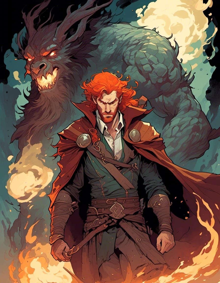 Celtic Warlock on Misty Moor in Comic Style