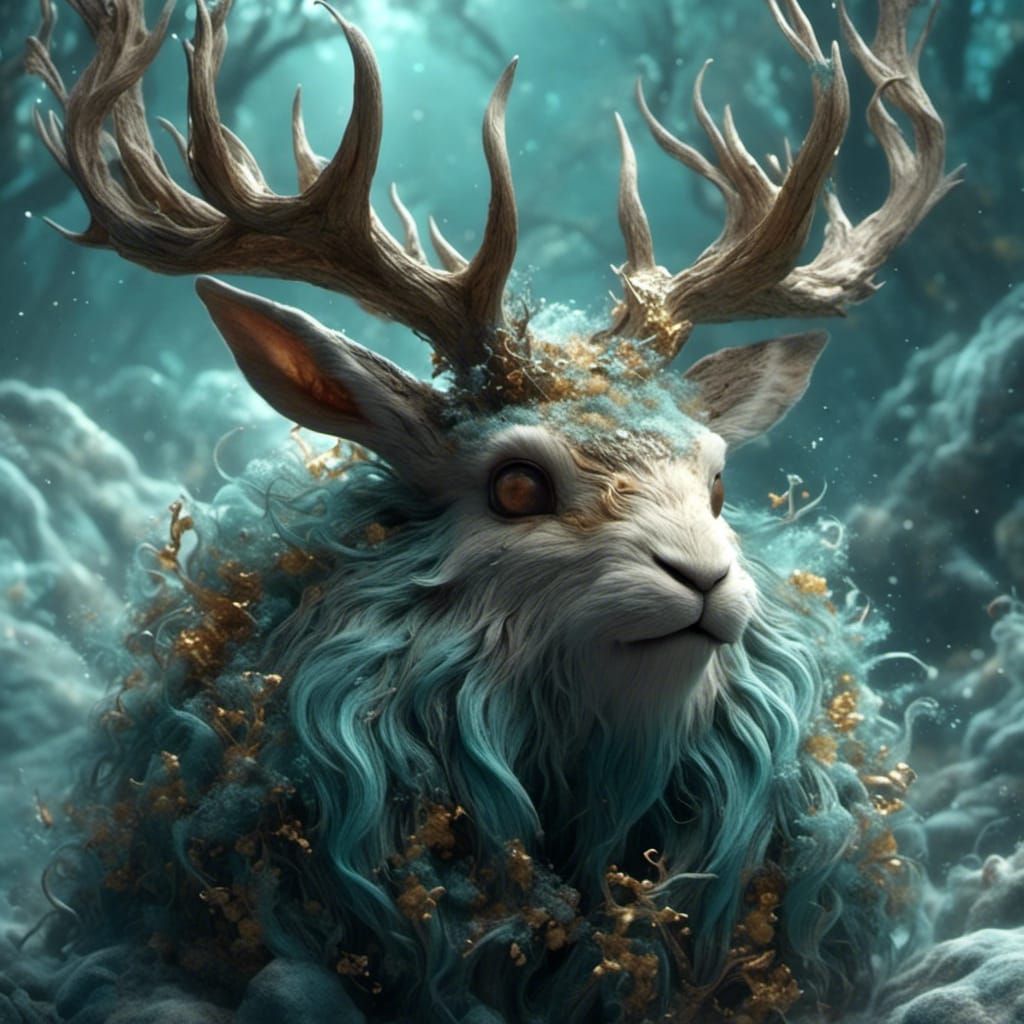 Mythical Jackalope with Radiating Light