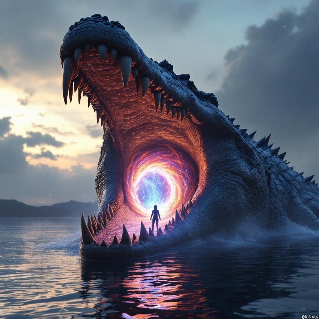 Surreal Crocodile Portal: Dramatic 3D Art