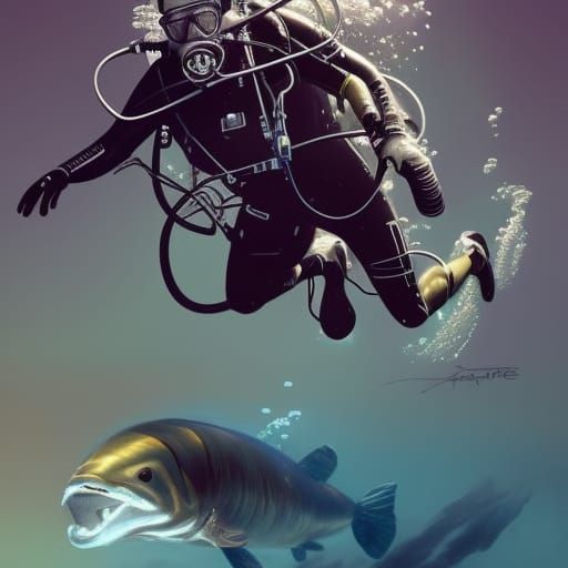 Scuba Diver Ascending in Hyperdetailed Digital Art