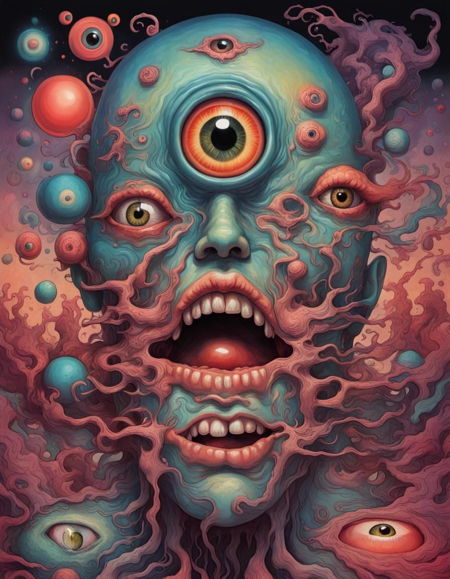 Distorted Unbalanced Reality, acid trip, extra digits, bad eye, Grotesque
