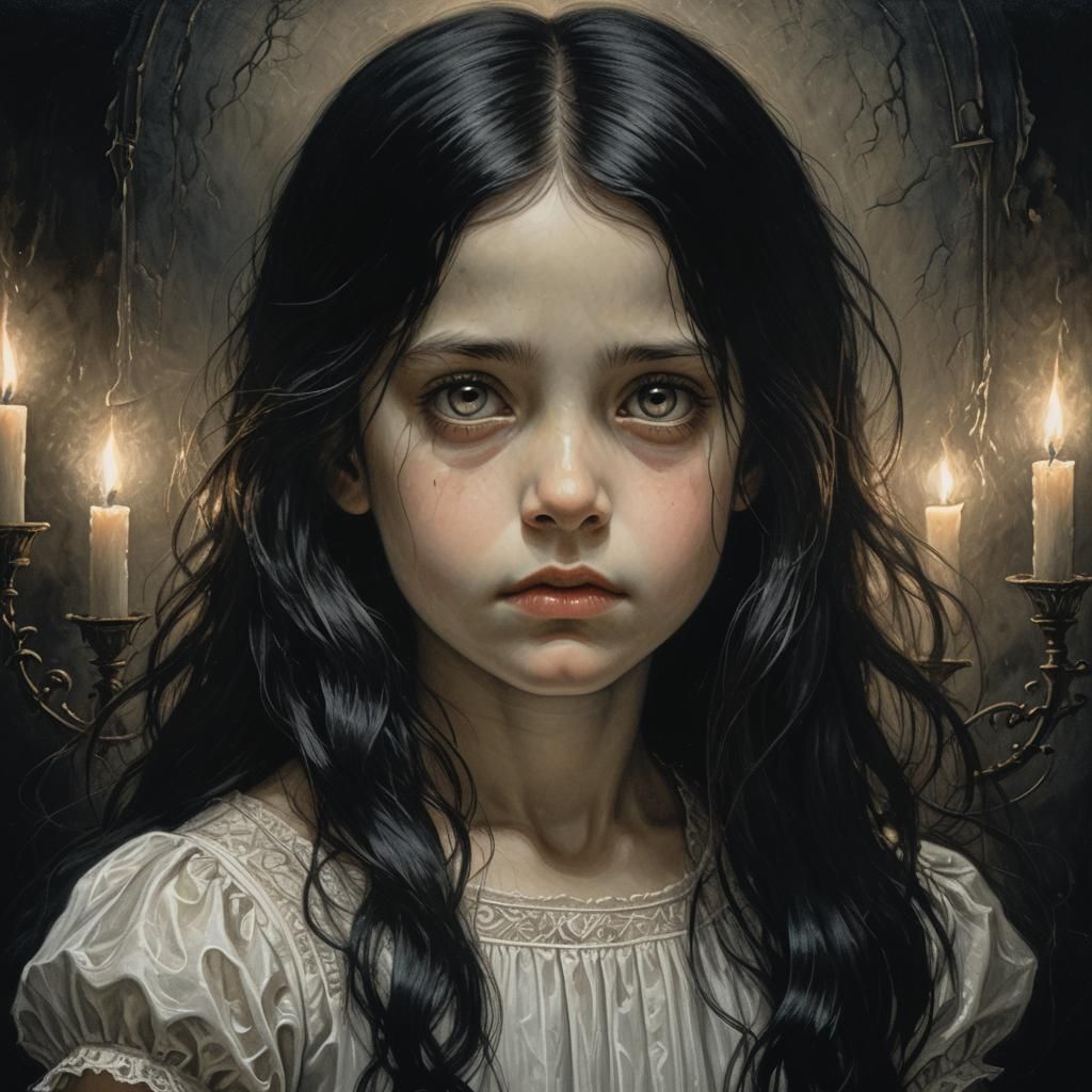 Eerie Girl Portrait in Dark Surrealism Style