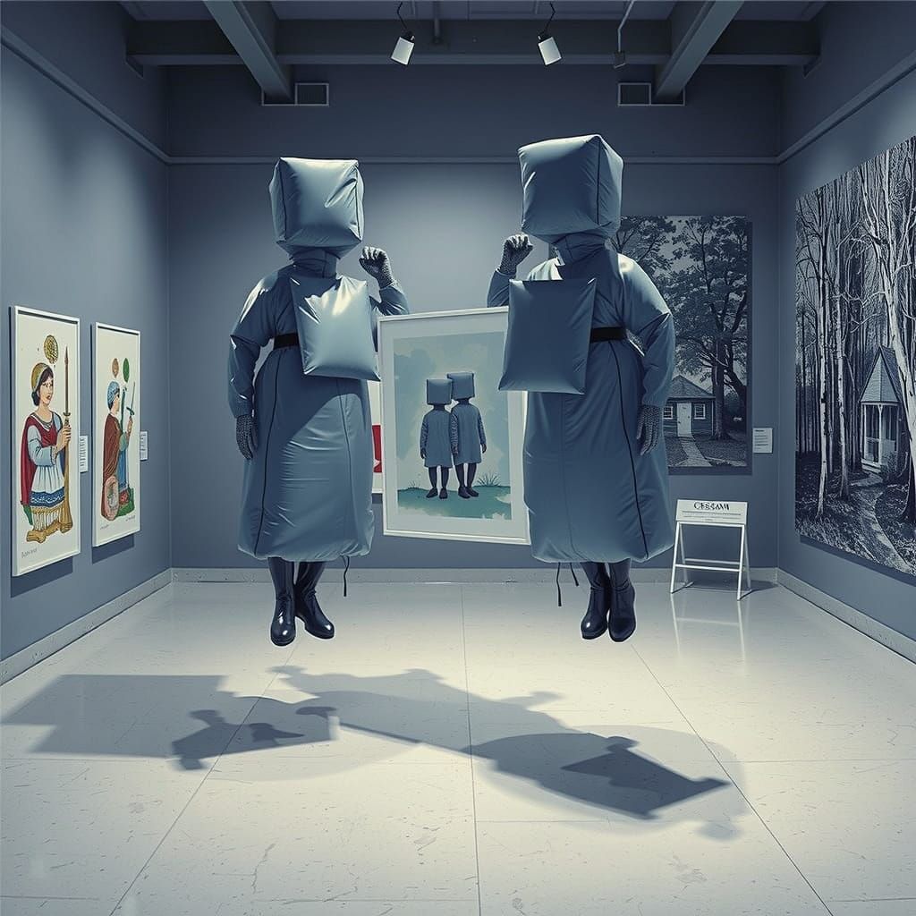 Vinyl Figures Hold Mexican Mural Painting in Art Gallery