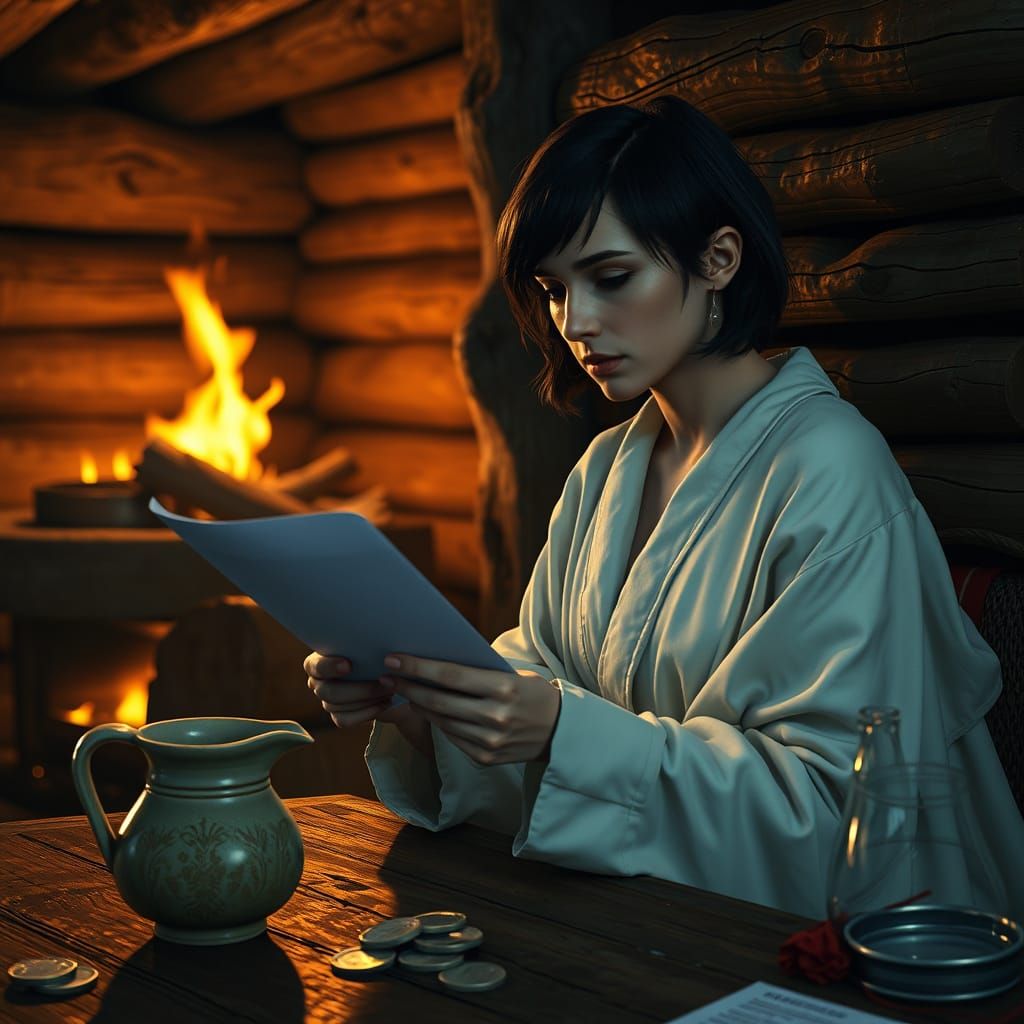 Medieval Maiden in Cozy Log Cabin
