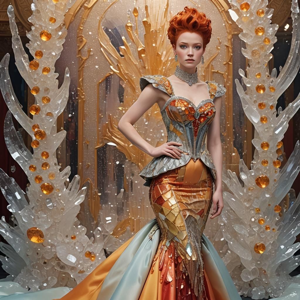 Crystal Gown in Ballroom, Hyperrealistic 64MP