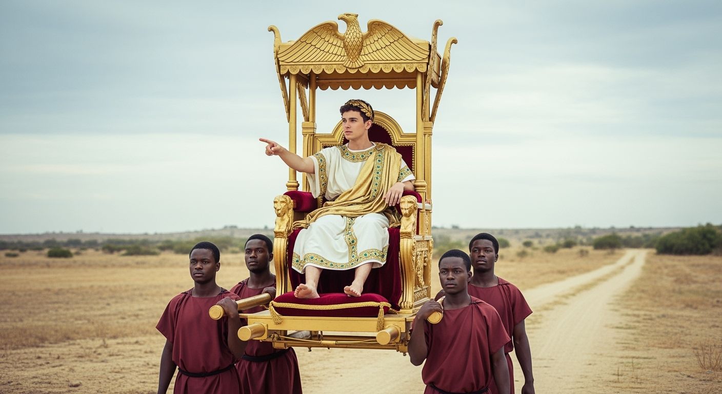 Young Emperor on Gold Throne with Servants