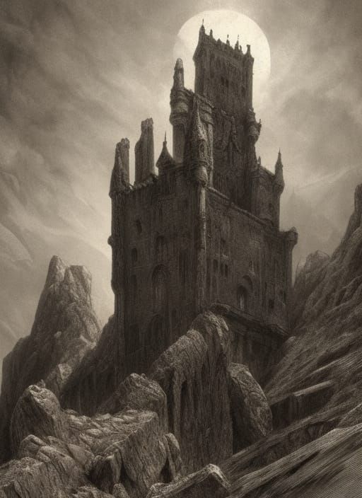 Gothic Castle Ruin Under Pale Moon